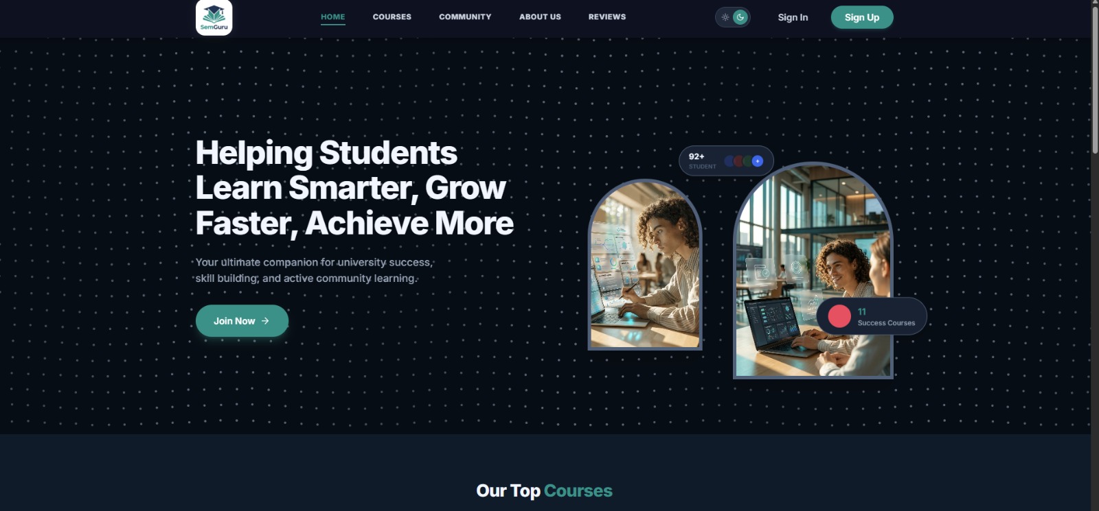 SemGuru education platform showing its student learning experience